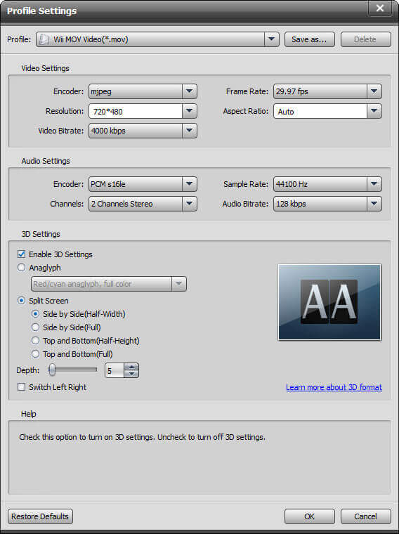 Output Settings Wii