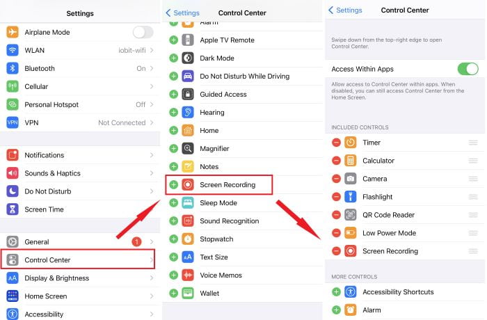 Settings Control Center Add Screen Recorder iPhone
