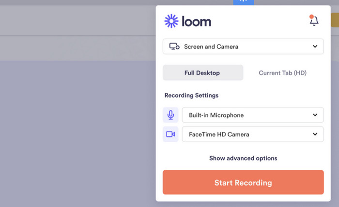 Loom Screen Recorder Start Recording