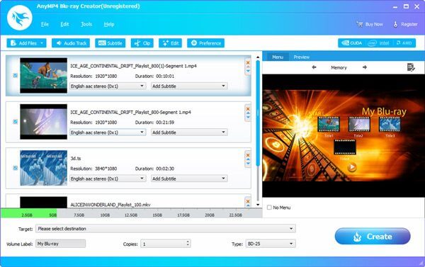 Blu-ray Oluşturucu ekranı