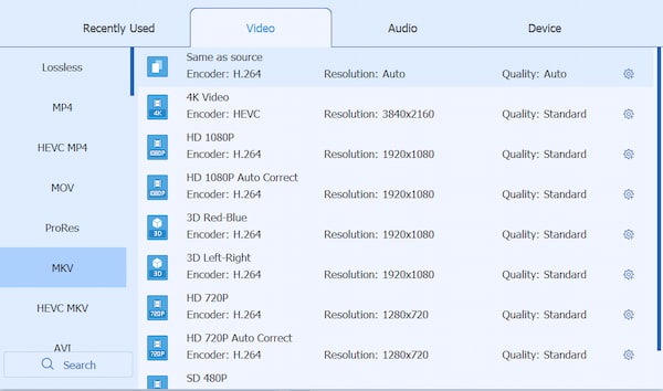 Seleziona il formato di output