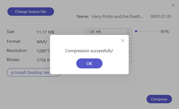 Kennisgeving compressie voltooid