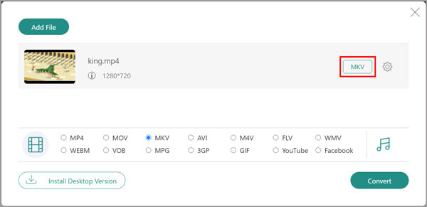 Convertir MP4 en MKV en ligne gratuitement