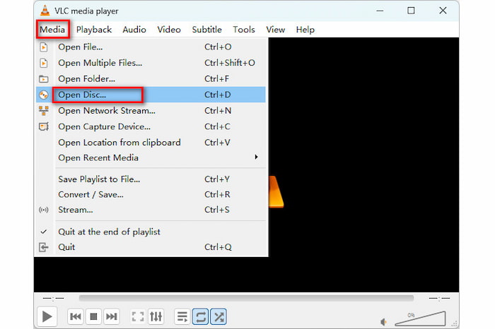 VLC Wybierz nośnik Otwórz dysk