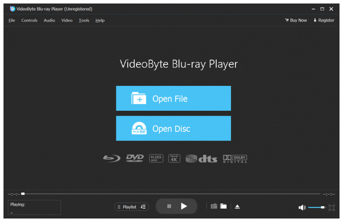 Interfaz del reproductor de Blu-ray de Videobyte