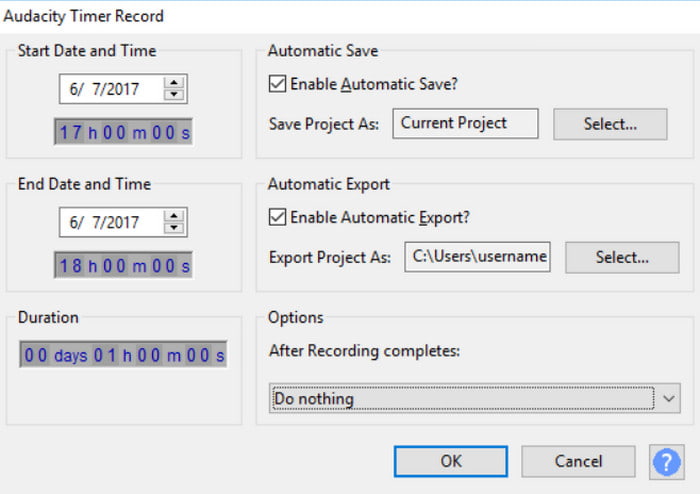 Nagrywanie harmonogramu Audacity
