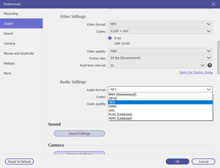 Screen Recorder Setup Utgångsinställningar