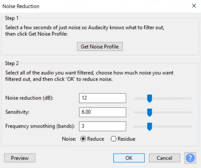 Conseils pour le profil de bruit Audacity