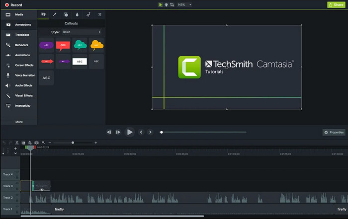 Camstasia-Recorder, möblierter Video-Editor