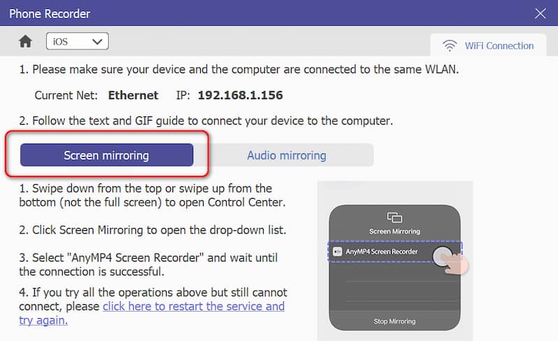 Mirroring dello schermo per iOS