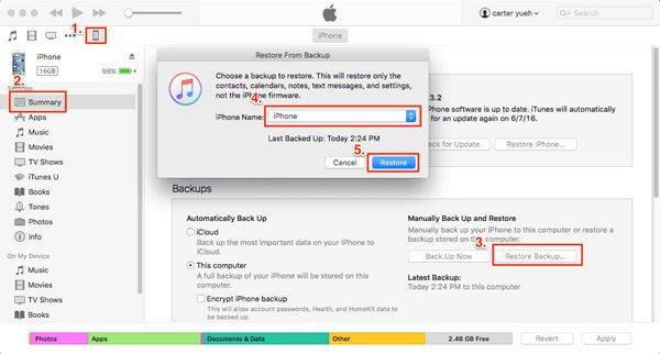 Itunes Restaurer l'iPhone à partir de la sauvegarde