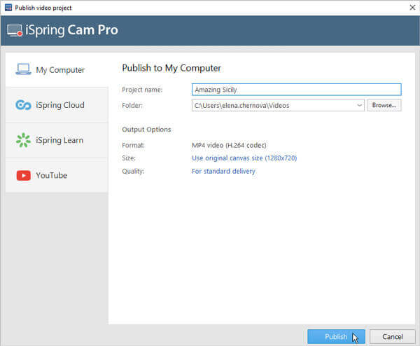 Cam pro Publish Recording