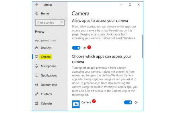 Activer l'accès à la caméra Windows 10