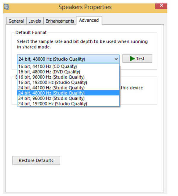 Nastavit Bitrate for Speaker