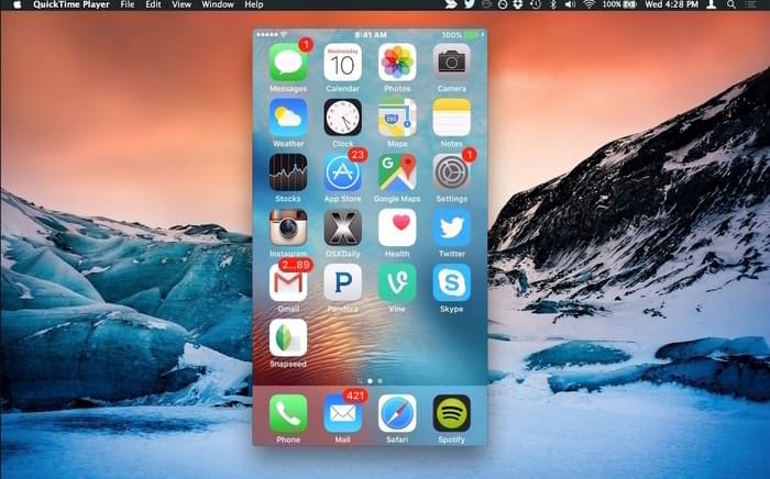 Gravação de tela do iPhone usando QuickTime