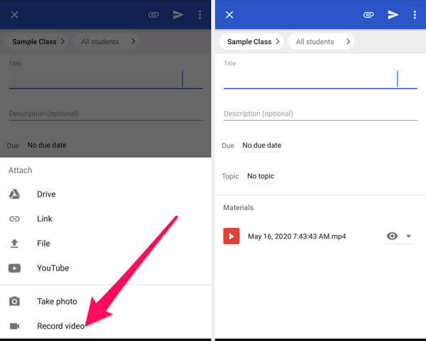 Video in der Google Classroom App aufnehmen