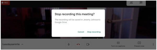 Остановить запись в Google Meet