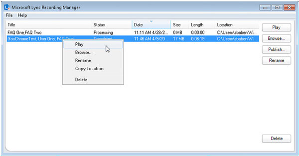 Gérer la réunion Lync enregistrée