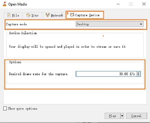 VLC capture mode desktop