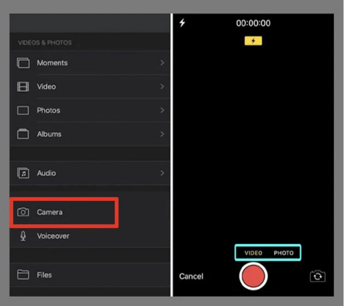 Grabar audio y vídeo en iMovie iPhone