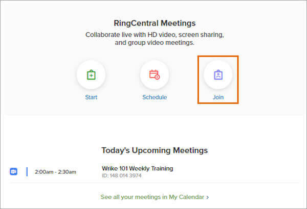 Únase a una reunión en reuniones de ringcentral