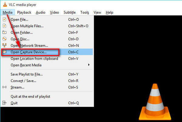 Abra os controles avançados do VLC do dispositivo de captura