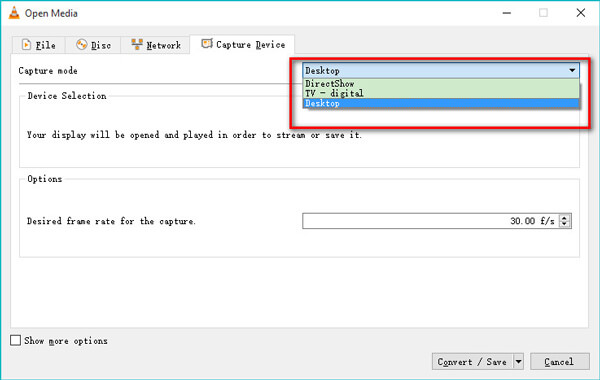 Modes d'enregistrement VLC