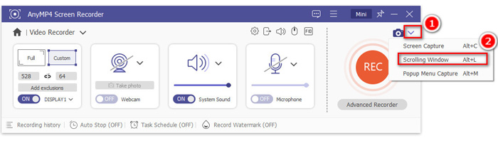 Option de capture par défilement