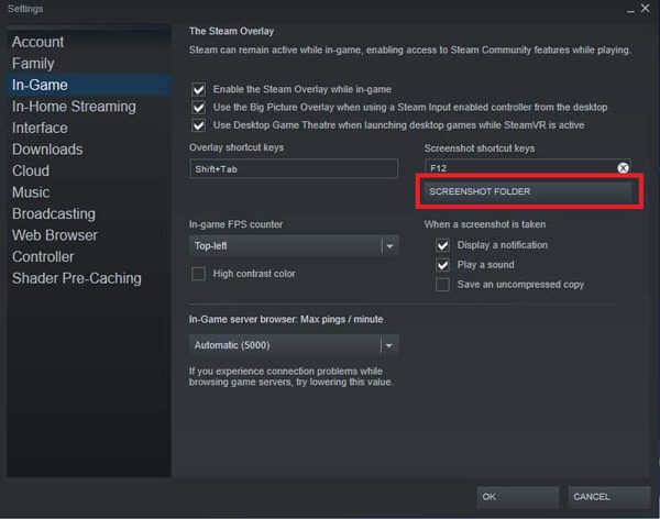 Cambia la posizione della cartella dello screenshot di Steam