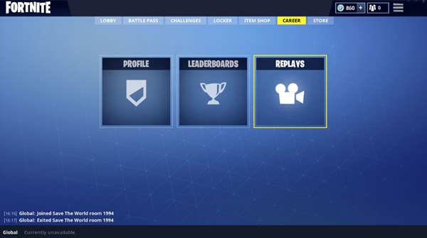 Interface do Fortnite Replays