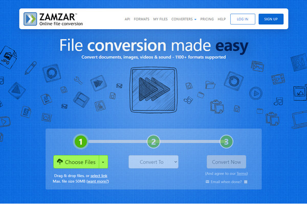 Interfaz de ZamZar en línea