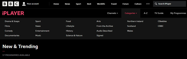 Interface BBC iPlayer