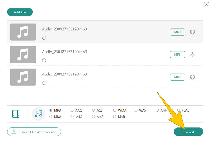 Convertir en línea Convertir tasa de bits de audio