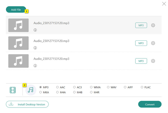 Convertir carga de velocidad de bits de audio en línea