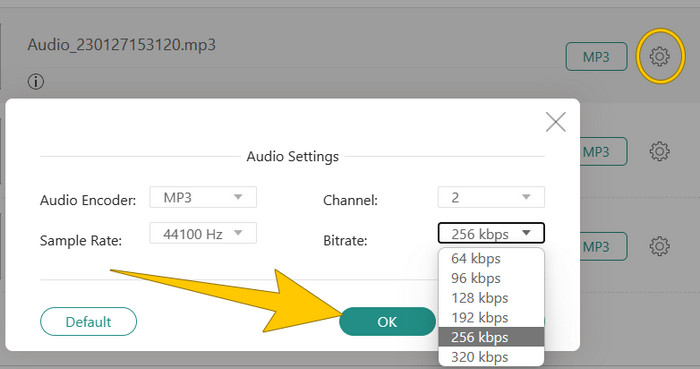 Online převod Audio Bitrate Set