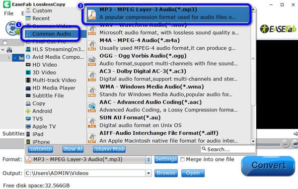 EaseFab Sélectionnez MP3