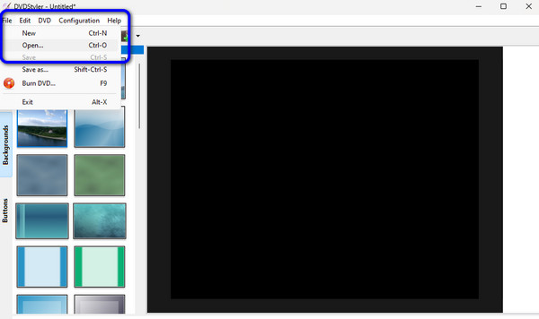 Haga clic en el botón Archivo DVDStyler