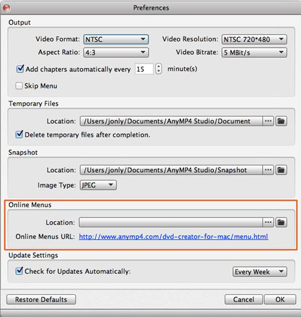 Setup preference