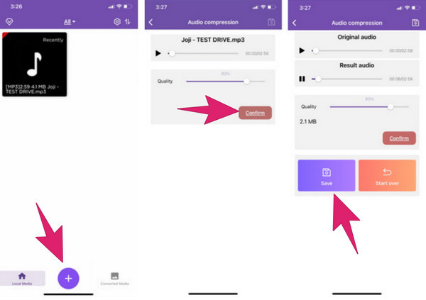 Comprimir conjunto de compressor de áudio para iPhone