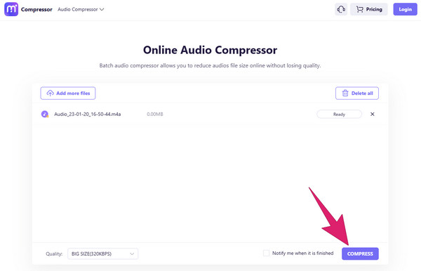 Compresión de conjunto de compresores de audio en línea