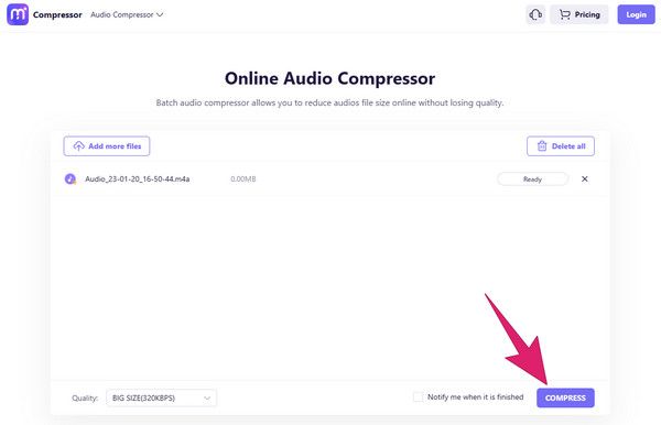 Compressa de conjunto de compressor de áudio on-line