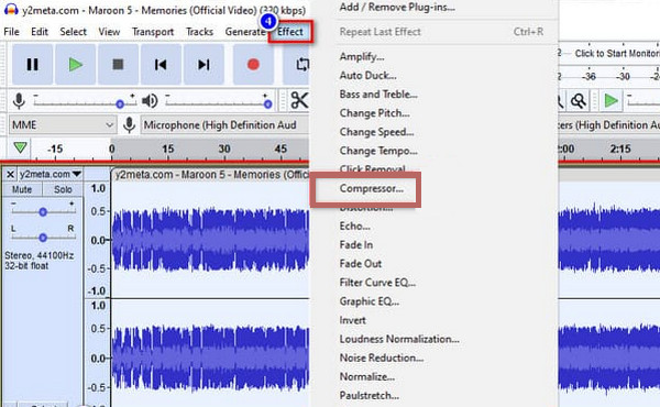 Evidenziazione di Audacity Compress