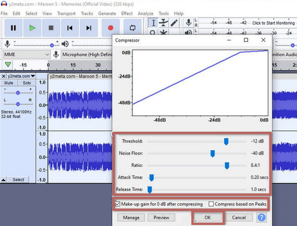 Configuración de compresión de Audacity