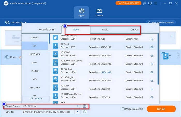 Blu-ray Ripper Vælg outputformat