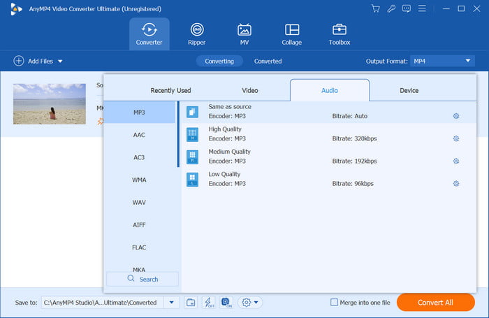 Video Converter Välj MP3-utgång
