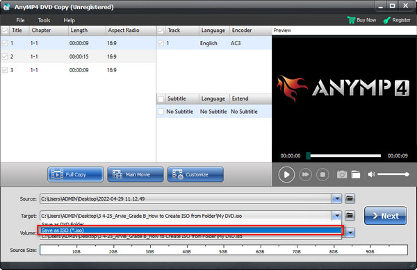 Copie de DVD AnyMP4 Sélectionnez ISO