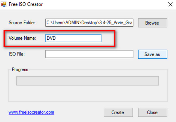 Free ISO Creator Add Volume Name