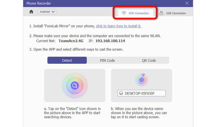 Wählen Sie die Wi-Fi-Verbindungsoption
