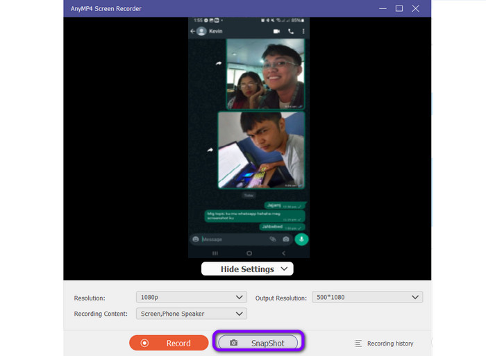 Snapshot-alternativ Klikk Capture