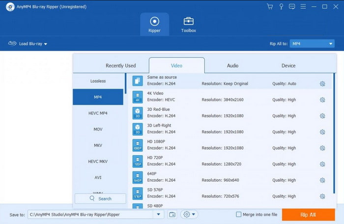 Blu-ray Ripper Output brugerdefineret profil